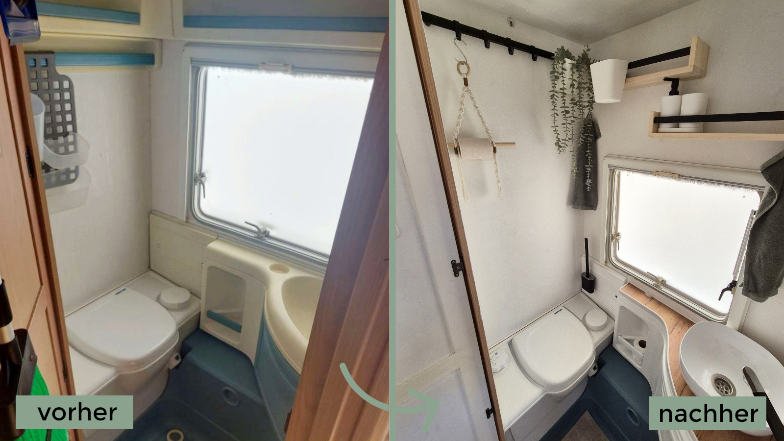 Vorher Nachher Badezimmer Renovierung im Wohnwagen